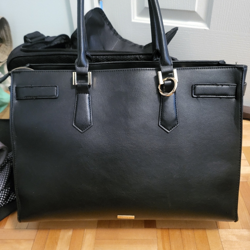 Aldo Black Leather Tote with Gold Logo
